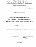 Мокрушина, Дина Евгеньевна. Бурые лесные почвы равнин: На примере Серебряноборского опытного лесничества и Шипова леса: дис. кандидат биологических наук: 03.00.27 - Почвоведение. Москва. 2004. 138 с.