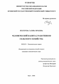 Пехтерева, Галина Юрьевна. Человеческий капитал работников сельского хозяйства: дис. кандидат экономических наук: 08.00.01 - Экономическая теория. Орел. 2006. 186 с.