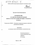 Трусевич, Елена Владимировна. Формирование и развитие производственной инфраструктуры хозяйствующих субъектов региона: дис. кандидат экономических наук: 08.00.05 - Экономика и управление народным хозяйством: теория управления экономическими системами; макроэкономика; экономика, организация и управление предприятиями, отраслями, комплексами; управление инновациями; региональная экономика; логистика; экономика труда. Иркутск. 2002. 182 с.