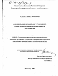 Валеева, Нонна Марковна. Формирование механизмов устойчивого развития экономики промышленного предприятия: дис. кандидат экономических наук: 08.00.05 - Экономика и управление народным хозяйством: теория управления экономическими системами; макроэкономика; экономика, организация и управление предприятиями, отраслями, комплексами; управление инновациями; региональная экономика; логистика; экономика труда. Владимир. 2003. 151 с.