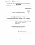 Мурадов, Марат Миязуллахович. Информационные системы прогнозирования развития услуг связи: дис. кандидат экономических наук: 08.00.05 - Экономика и управление народным хозяйством: теория управления экономическими системами; макроэкономика; экономика, организация и управление предприятиями, отраслями, комплексами; управление инновациями; региональная экономика; логистика; экономика труда. Махачкала. 2005. 155 с.