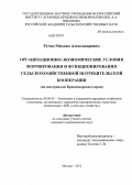 Ручко, Михаил Александрович. Организационно-экономические условия формирования и функционирования сельскохозяйственной потребительской кооперации: по материалам Краснодарского края: дис. кандидат экономических наук: 08.00.05 - Экономика и управление народным хозяйством: теория управления экономическими системами; макроэкономика; экономика, организация и управление предприятиями, отраслями, комплексами; управление инновациями; региональная экономика; логистика; экономика труда. Москва. 2012. 175 с.