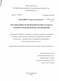Меледин, Андрей Владимирович. Организация и функционирование малых и средних промышленных предприятий: дис. кандидат экономических наук: 08.00.05 - Экономика и управление народным хозяйством: теория управления экономическими системами; макроэкономика; экономика, организация и управление предприятиями, отраслями, комплексами; управление инновациями; региональная экономика; логистика; экономика труда. Нижний Новгород. 2010. 200 с.