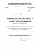 Эссауленко, Дмитрий Владимирович. Повышение экономической устойчивости сельскохозяйственных организаций основных производственных типов: на примере Новосибирской области: дис. кандидат экономических наук: 08.00.05 - Экономика и управление народным хозяйством: теория управления экономическими системами; макроэкономика; экономика, организация и управление предприятиями, отраслями, комплексами; управление инновациями; региональная экономика; логистика; экономика труда. Новосибирск. 2009. 173 с.