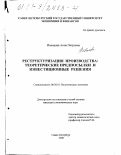 Иванцова, Анна Петровна. Реструктуризация производства: теоретические предпосылки и инвестиционные решения: дис. кандидат экономических наук: 08.00.01 - Экономическая теория. Санкт-Петербург. 2000. 139 с.