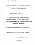Раджабова, Идимо Юсуфовна. Социально-экономические проблемы индивидуальной трудовой деятельности в Республике Таджикистан в условиях перехода к рыночной экономике: дис. кандидат экономических наук: 08.00.01 - Экономическая теория. Душанбе. 1998. 143 с.