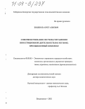 Бишенов, Азрет Алиевич. Совершенствование системы управления инвестиционной деятельностью в регионе: Промышленный комплекс: дис. доктор экономических наук: 08.00.05 - Экономика и управление народным хозяйством: теория управления экономическими системами; макроэкономика; экономика, организация и управление предприятиями, отраслями, комплексами; управление инновациями; региональная экономика; логистика; экономика труда. Владикавказ. 2002. 281 с.