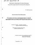 Михалицына, Юлия Валерьевна. Создание системы кооперационных связей предприятий автомобильной промышленности: дис. кандидат экономических наук: 08.00.05 - Экономика и управление народным хозяйством: теория управления экономическими системами; макроэкономика; экономика, организация и управление предприятиями, отраслями, комплексами; управление инновациями; региональная экономика; логистика; экономика труда. Екатеринбург. 2001. 152 с.