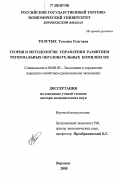 Толстых, Татьяна Олеговна. Теория и методология управления развитием региональных образовательных комплексов: дис. доктор экономических наук: 08.00.05 - Экономика и управление народным хозяйством: теория управления экономическими системами; макроэкономика; экономика, организация и управление предприятиями, отраслями, комплексами; управление инновациями; региональная экономика; логистика; экономика труда. Воронеж. 2005. 400 с.