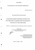 Буланова, Инна Анатольевна. Трансформация правовых ценностей российской студенческой молодежи в контексте глобализации: дис. кандидат социологических наук: 22.00.04 - Социальная структура, социальные институты и процессы. Ростов-на-Дону. 2006. 155 с.