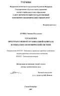 Пачина, Татьяна Максимовна. Управление пространственной организацией капитала в социально-экономической системе: дис. доктор экономических наук: 08.00.05 - Экономика и управление народным хозяйством: теория управления экономическими системами; макроэкономика; экономика, организация и управление предприятиями, отраслями, комплексами; управление инновациями; региональная экономика; логистика; экономика труда. Санкт-Петербург. 2007. 303 с.
